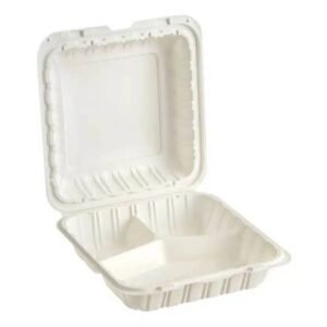 MINRAL-FILLED-PP-9"x9"x3"-3COMP-WHITE-HINGED-CONTAINER-EMP-150